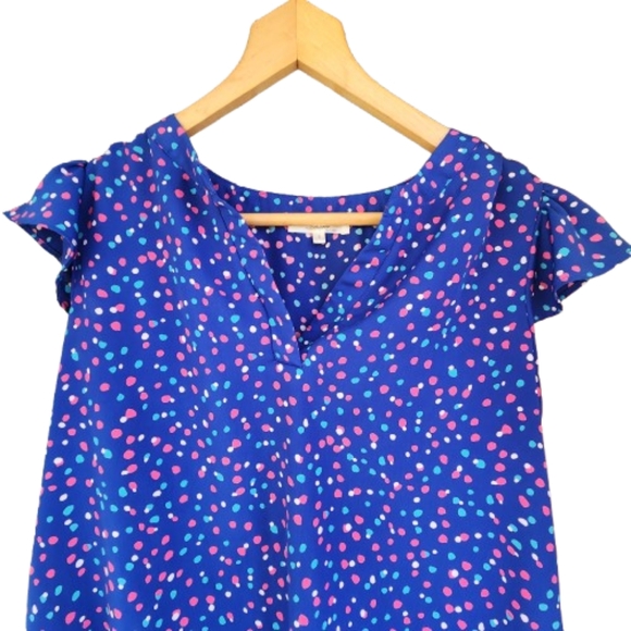Womens S Andree by UNIT Butterfly Sleeve Blue Coquette Polka Dot Clowncore Top - Picture 2 of 7